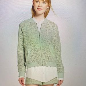 Victoria Beckham Mint Green Lace Overlay Zip Front Bomber Jacket